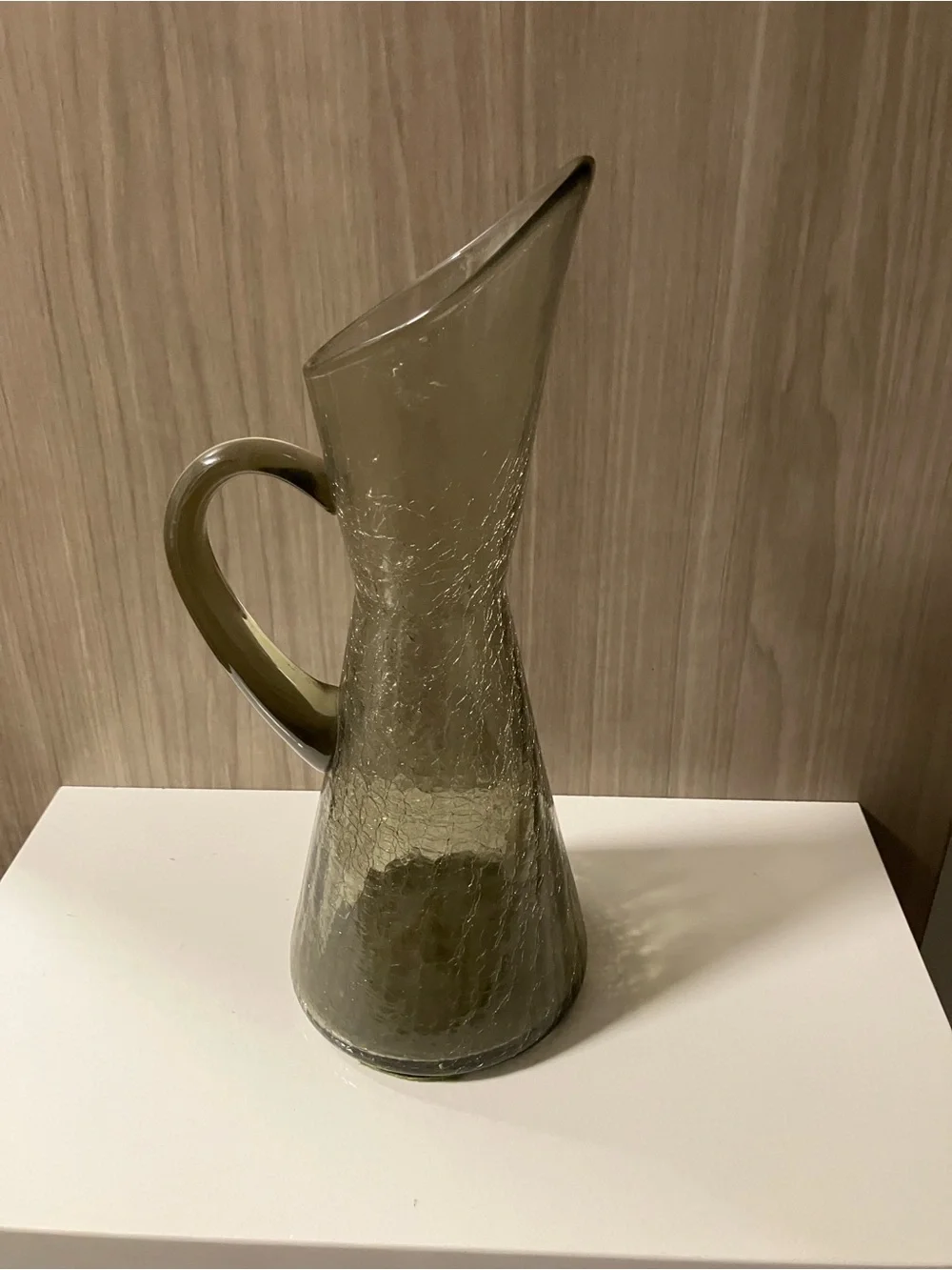 Smoky Gray Green Crackle Glass Hourglass Vase Kanawha?